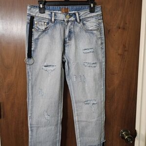 POL Distressed Light Blue Crop Jeans